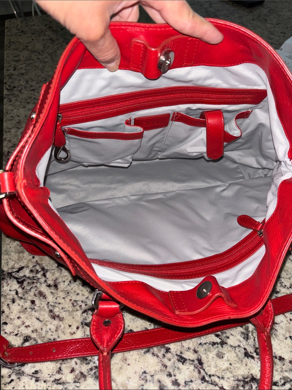 Cole Haan Red Leather Shoulder Hobo Tote Bag, Multiple Pockets, Like New - Picture 9 of 13